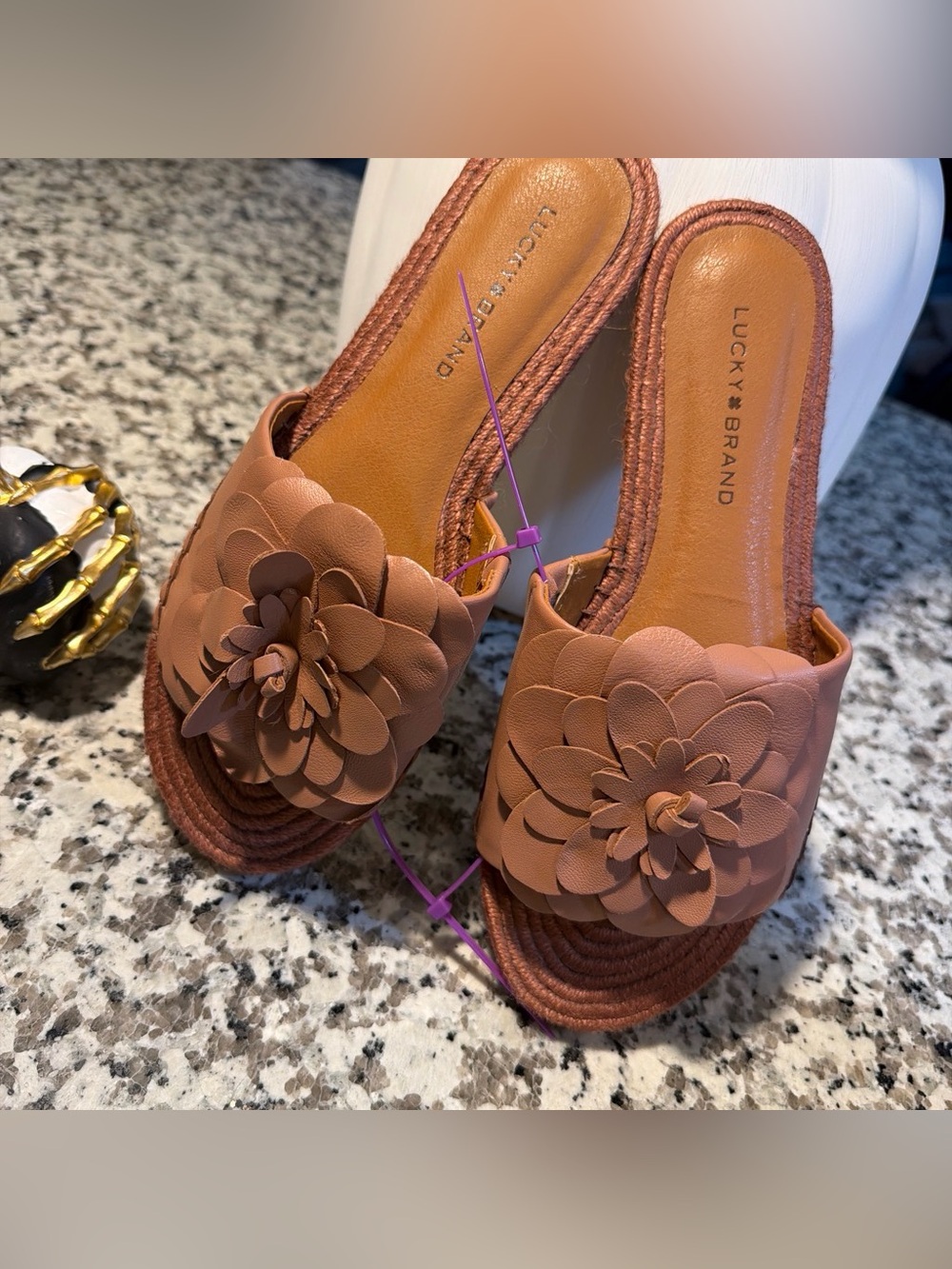 Lucky Brand Women's Cognac Floral Slide Mules